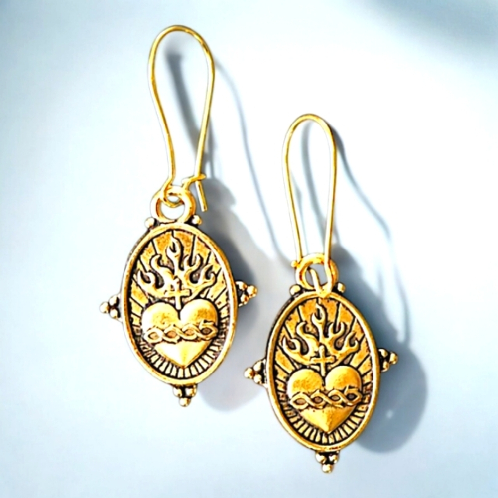 14K Gold Plated Sacred Heart Earrings